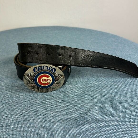 Limited Edition Black Leather Chicago Cubs Belt Buckle - Picture 1 of 6